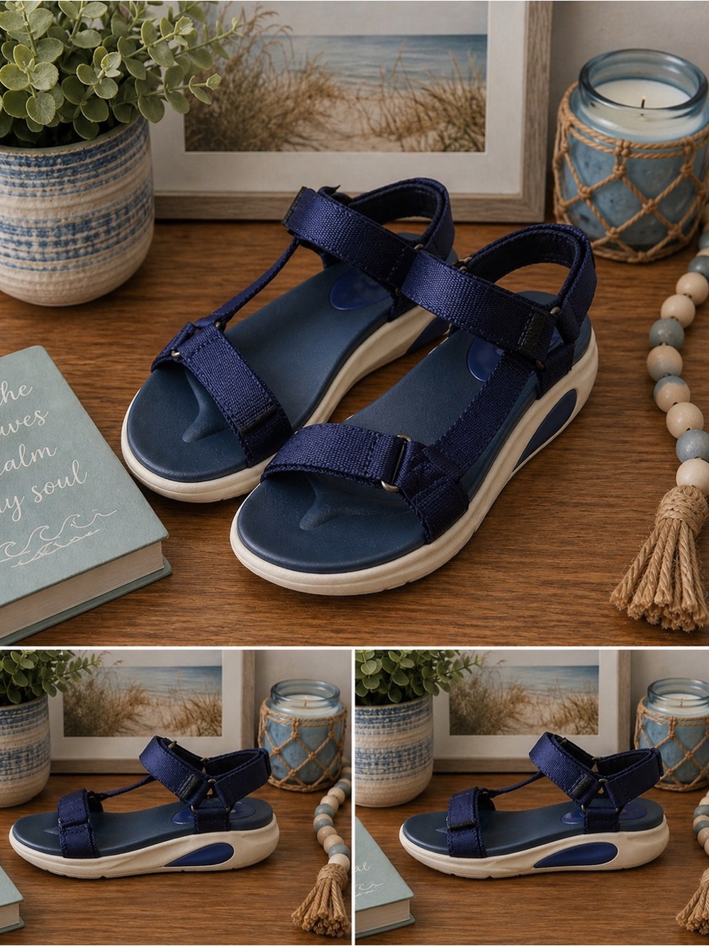 Journee Collection Varro Sandals Women’s Size 7 Navy Blue Adjustable Straps